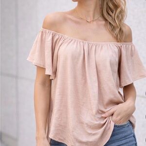 Blush Pink Off-Shoulder Flowy Top